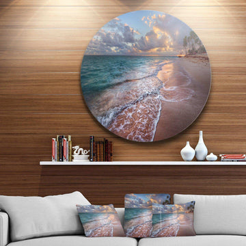 Palm Trees on Clear Sandy Beach - Sea & Shore Oversized Circle Metal Wall Art